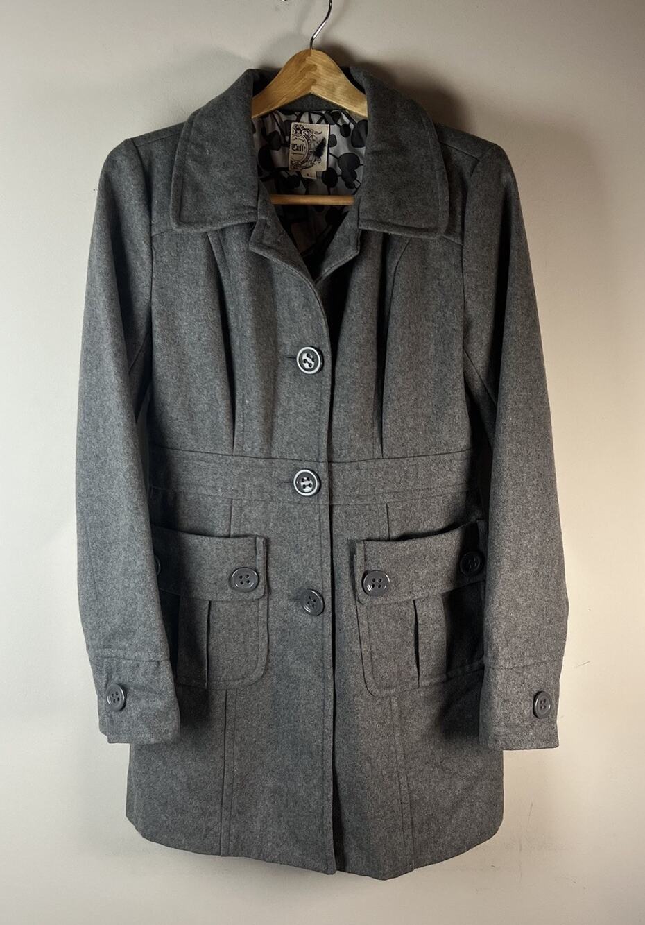 Anthropologie Jacket Tulle Gray Pea Coat Long Wool Blend Women's L